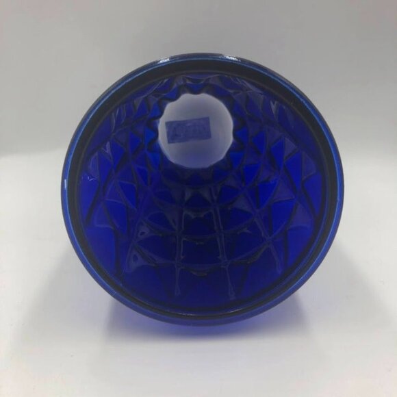 Vintage Cobalt Blue Glass Flower Vase Indoor Tabletop Décor Diamond Pattern - Picture 4 of 10